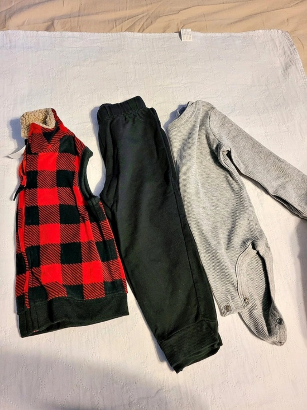 Carter's Baby 3-Piece Buffalo Check Fleece Little Vest Set Vest Set, 24M
